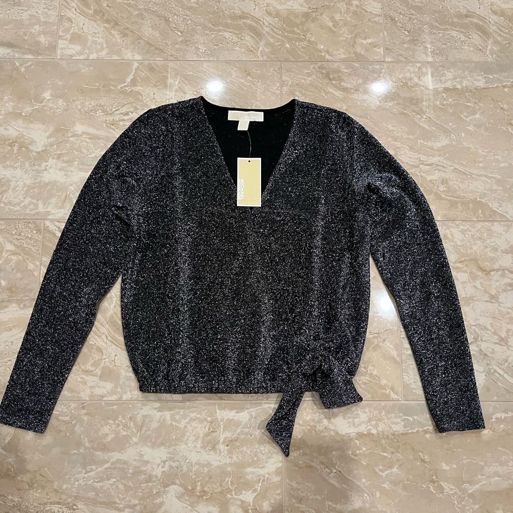 Michael Michael Kors Women’s Lurex Metallic V-Neck long sleeves shirt. XS. NEW